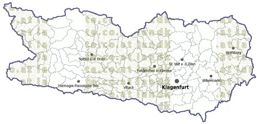Landkarte und Gemeindekarte Kaernten Gemeindegrenzen vielen Orten
