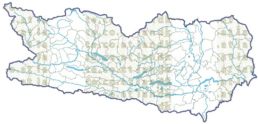Landkarte und Gemeindekarte Kaernten Regionen und Gemeindegrenzen Flssen und Seen