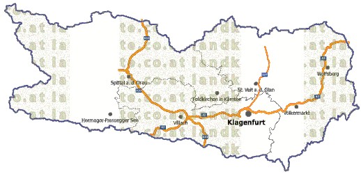 Landkarte, Straßenkarte und Gemeindekarte Kaernten Regionen vielen Orten