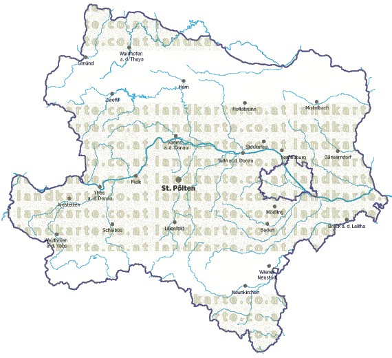 Landkarte und Gemeindekarte Niederoesterreich vielen Orten Flssen und Seen