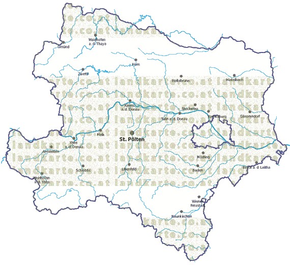Landkarte und Gemeindekarte Niederoesterreich vielen Orten Flssen und Seen