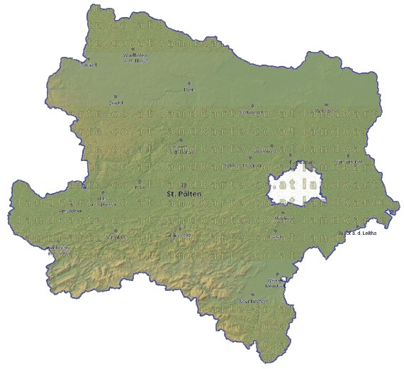 Landkarte und Gemeindekarte Niederoesterreich vielen Orten Hhenrelief