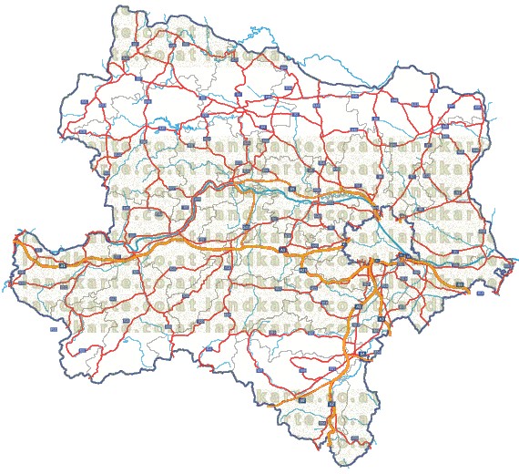 Landkarte und Straßenkarte Niederoesterreich Bezirksgrenzen Flssen und Seen