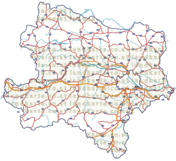 Landkarte und Straßenkarte Niederoesterreich Flssen und Seen