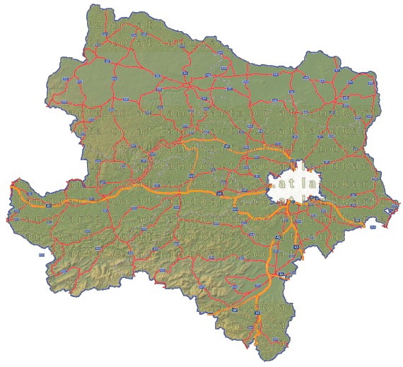 Landkarte und Straßenkarte Niederoesterreich Regionen Hhenrelief