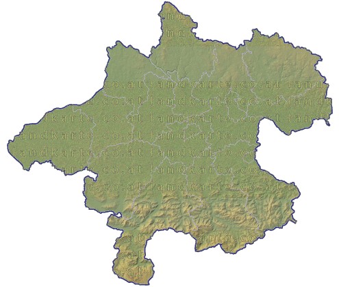 Landkarte Oberoesterreich Bezirksgrenzen Hhenrelief