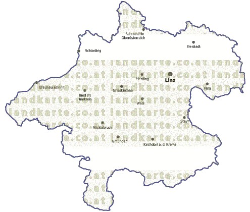Landkarte und Gemeindekarte Oberoesterreich vielen Orten