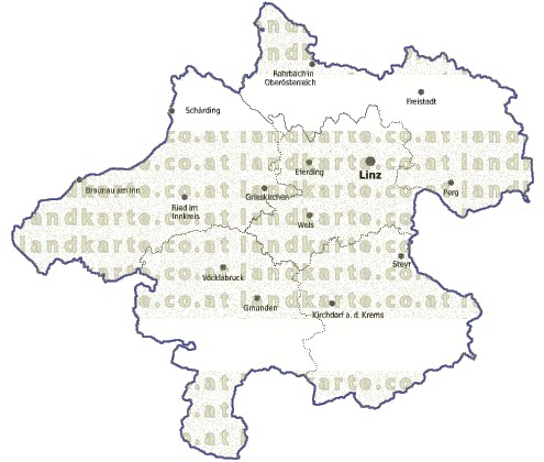 Landkarte und Gemeindekarte Oberoesterreich Regionen vielen Orten