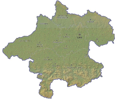 Landkarte und Gemeindekarte Oberoesterreich Regionen vielen Orten Hhenrelief