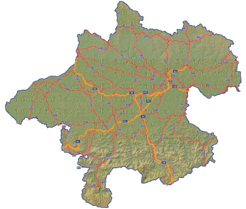 Landkarte und Straßenkarte Oberoesterreich Hhenrelief