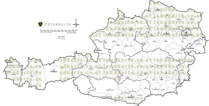 Landkarte und Gemeindekarte Oesterreich Bezirksgrenzen vielen Orten