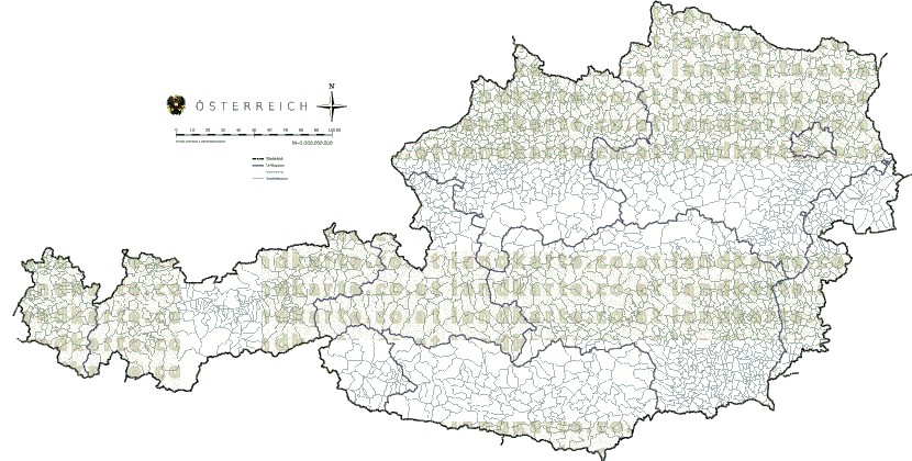 Landkarte und Gemeindekarte Oesterreich Bezirksgrenzen und Gemeindegrenzen