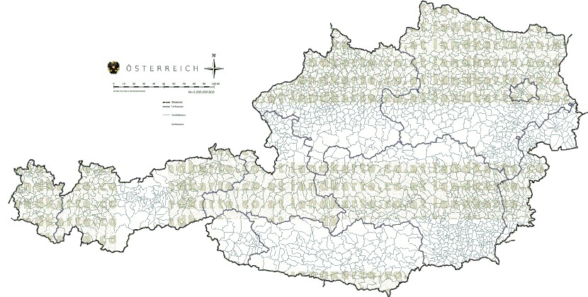 Landkarte und Gemeindekarte Oesterreich Regionen und Gemeindegrenzen