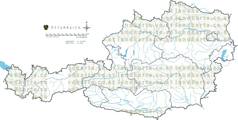 Landkarte Oesterreich Flssen und Seen