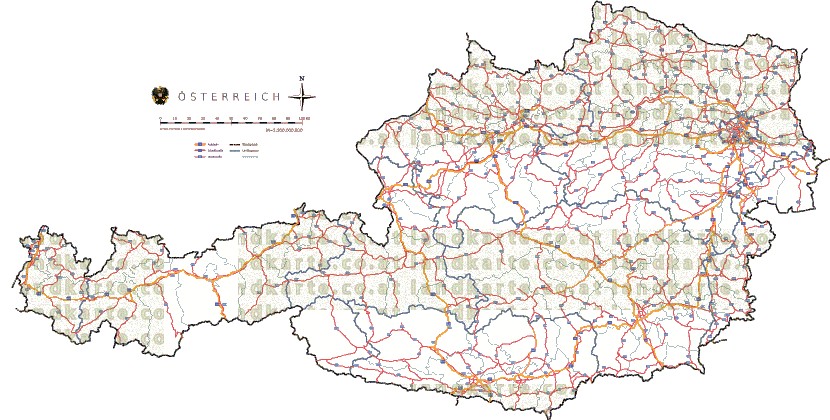 Landkarte und Straßenkarte Oesterreich Bezirksgrenzen