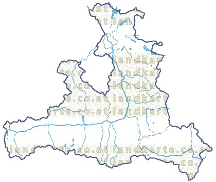 Landkarte Salzburg Bezirksgrenzen Flssen und Seen