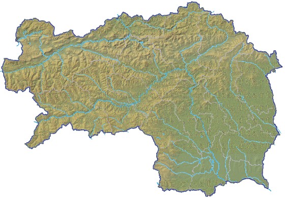 Landkarte Steiermark Bezirksgrenzen Hhenrelief Flssen und Seen