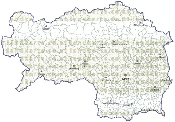 Landkarte und Gemeindekarte Steiermark Bezirksgrenzen und Gemeindegrenzen vielen Orten
