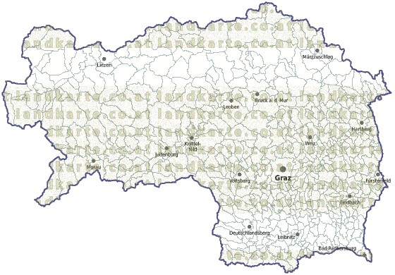 Landkarte und Gemeindekarte Steiermark Gemeindegrenzen vielen Orten