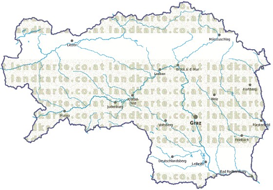 Landkarte und Gemeindekarte Steiermark vielen Orten Flssen und Seen