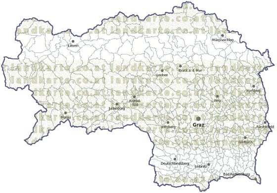 Landkarte und Gemeindekarte Steiermark Regionen und Gemeindegrenzen vielen Orten