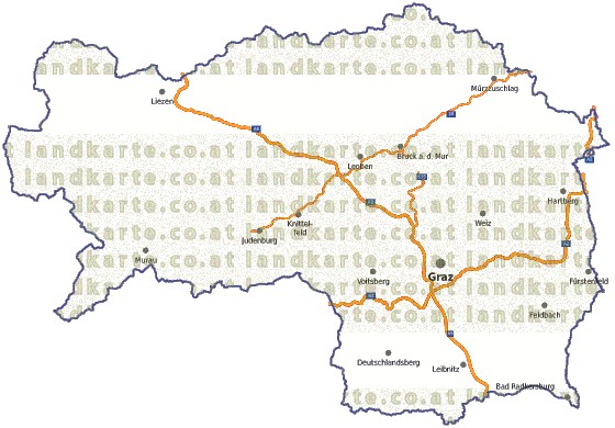 Landkarte, Straßenkarte und Gemeindekarte Steiermark vielen Orten