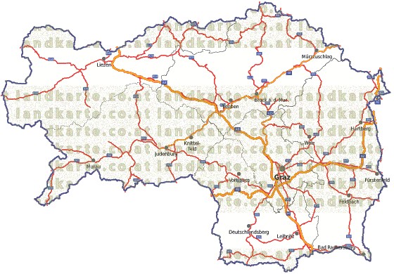 Landkarte, Straßenkarte und Gemeindekarte Steiermark Regionen vielen Orten