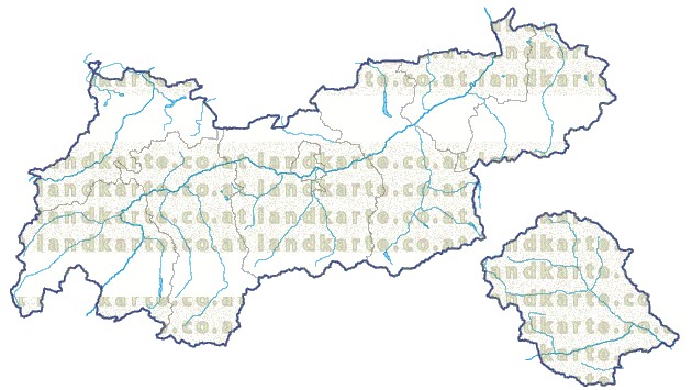 Landkarte Tirol Bezirksgrenzen Flssen und Seen