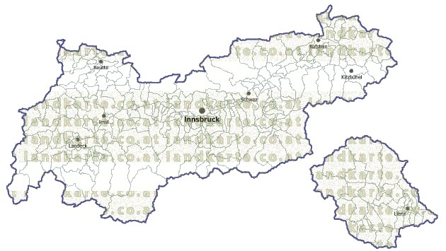Landkarte und Gemeindekarte Tirol Gemeindegrenzen vielen Orten