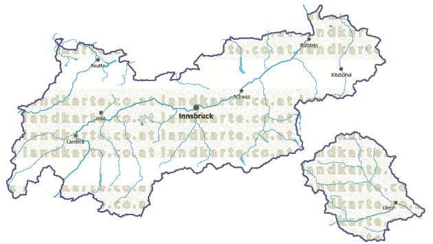 Landkarte und Gemeindekarte Tirol vielen Orten Flssen und Seen