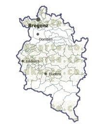 Landkarte und Gemeindekarte Vorarlberg Gemeindegrenzen vielen Orten