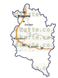 Landkarte, Straßenkarte und Gemeindekarte Vorarlberg Bezirksgrenzen vielen Orten