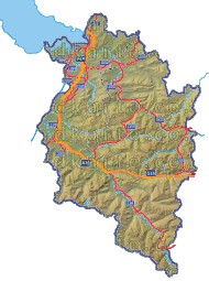 Landkarte und Straßenkarte Vorarlberg Regionen Hhenrelief Flssen und Seen
