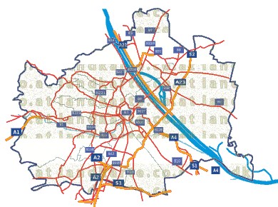 Landkarte und Straßenkarte Wien Bezirksgrenzen Flssen und Seen