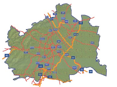 Landkarte und Straßenkarte Wien Hhenrelief