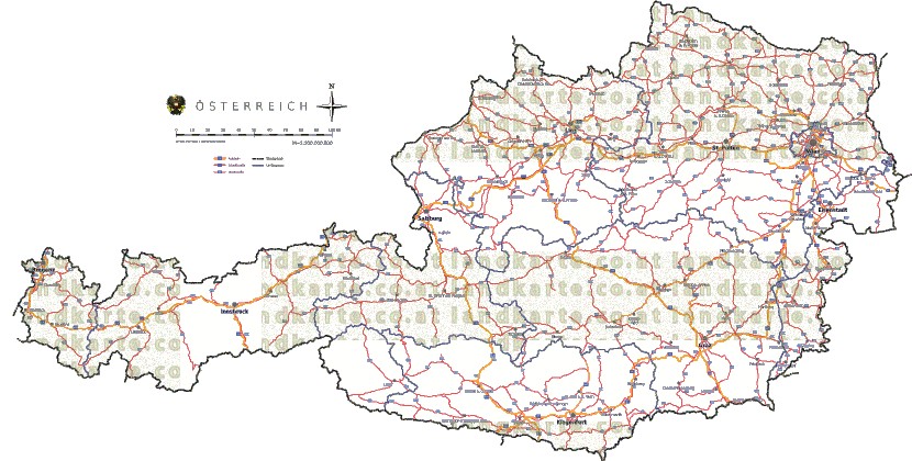 Landkarte, Straßenkarte und Gemeindekarte Oesterreich vielen Orten