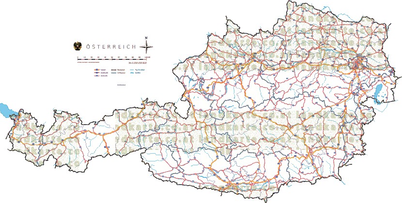 Oesterreich Strassenkarte Regionen Gewaesser