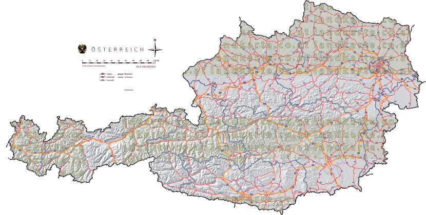 Landkarte und Straßenkarte Oesterreich Regionen Hhenrelief