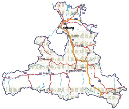 Landkarte, Straßenkarte und Gemeindekarte Salzburg vielen Orten Flssen und Seen