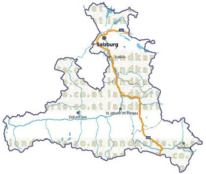 Landkarte, Straßenkarte und Gemeindekarte Salzburg Regionen vielen Orten Flssen und Seen