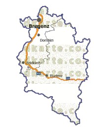 Landkarte, Straßenkarte und Gemeindekarte Vorarlberg Regionen vielen Orten